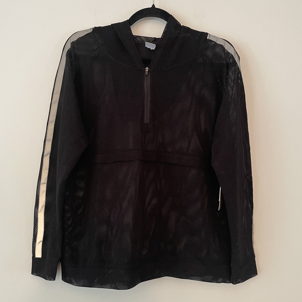 NWT Mesh Fishnet 1/4 Zip Hooded Pullover Black XL Grunge Swim Cover Up Layer